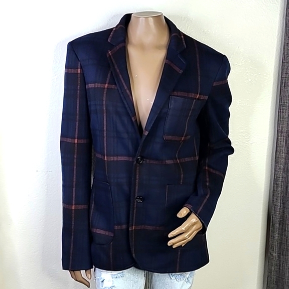 Zara Jackets & Blazers - Zara Blazer Size L Blue Black Windowpane Plaid Lightweight Casual Everyday Fall